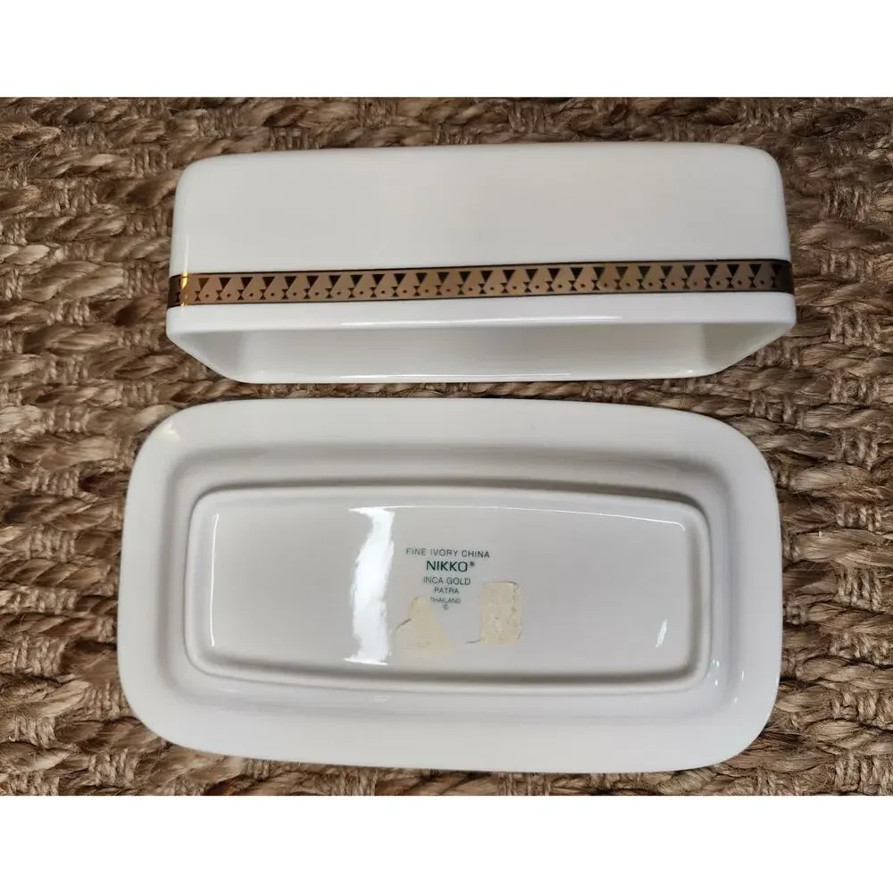 Vintage Nikko Ivory Fine China Butter Dish Beautiful Gold Inlay